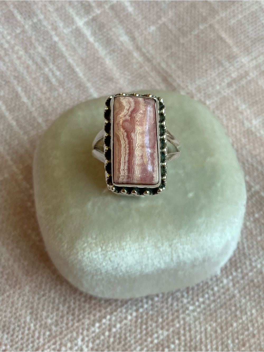 Artisan Pink Rhodochrosite Rectangular Sterling Ring